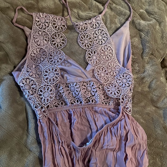 Lavender Lace Trim Jumpsuit - Picture 3 of 3